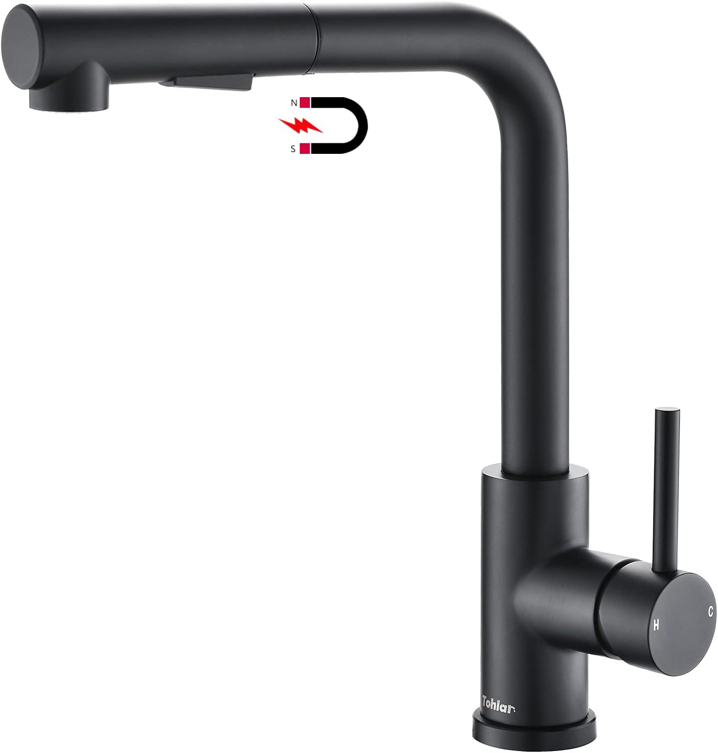 Tohlar Black Kitchen Tap Mixer with Pull Out Sprayer,360°Swivel Mixer Taps with Magnetic Docking,Stainless Steel Monobloc Single Handle Kitchen Sink Faucet with 2 Water Outlet Modes(Matte Black)