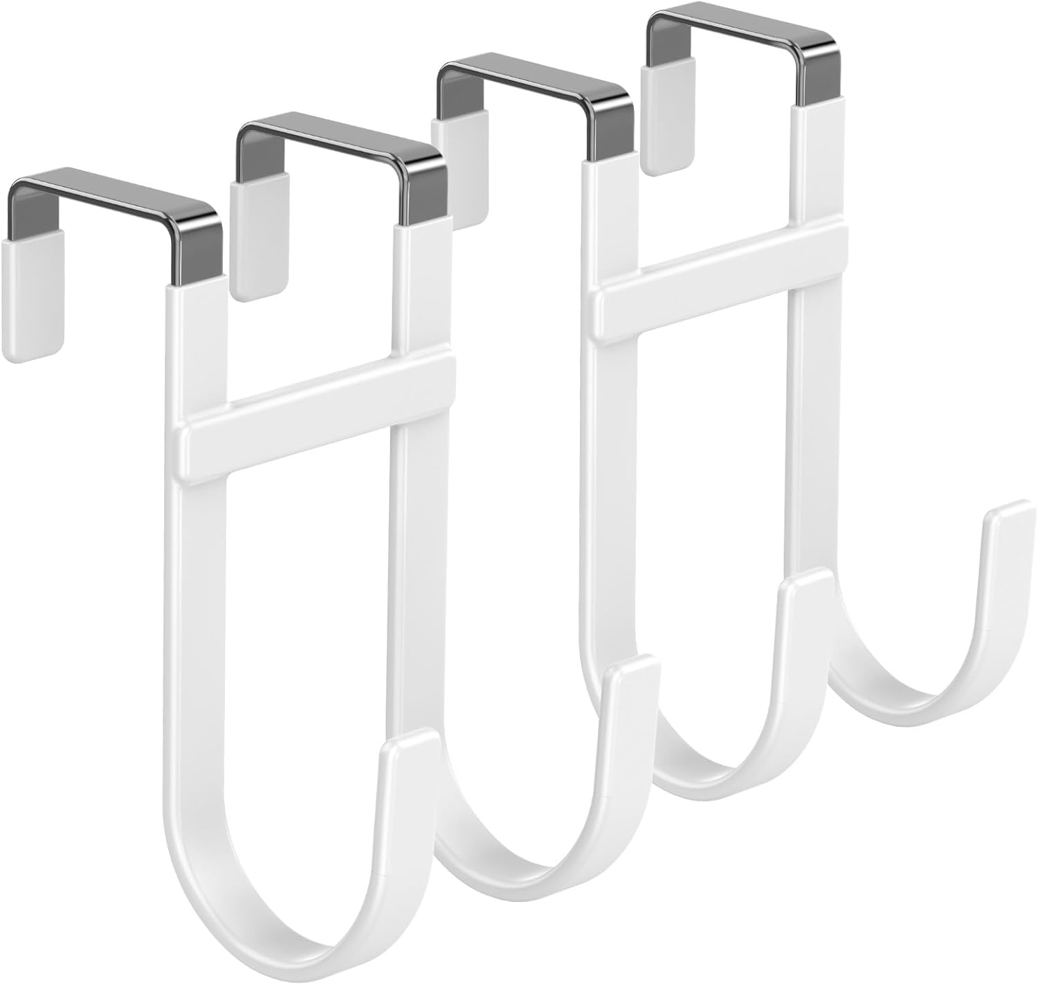 FYY Over The Door Hooks - 2 Pack Heavy Duty Dual-Hook Organizer Hanger with Non-Slip Rubber for Towels, Clothes, Hats & Bags Use in Bathroom, Bedroom, Kitchen - Fits Interior Doors Up to 1 3/8" White