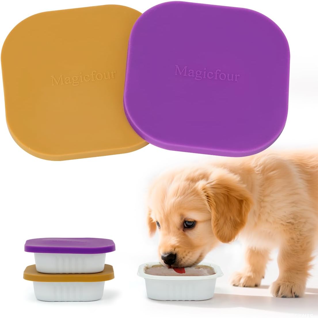 Magicfour Dog Food Can Cover Lid for Cesar, 2 Pcs Square Sealer Fresh Saver Silicon Top Cap for Small Dog Pet Wet Food Can