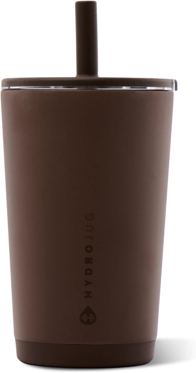 HydroJug Everyday Tumbler 14 oz, Ceramic-Lined Straw Cup, Chestnut