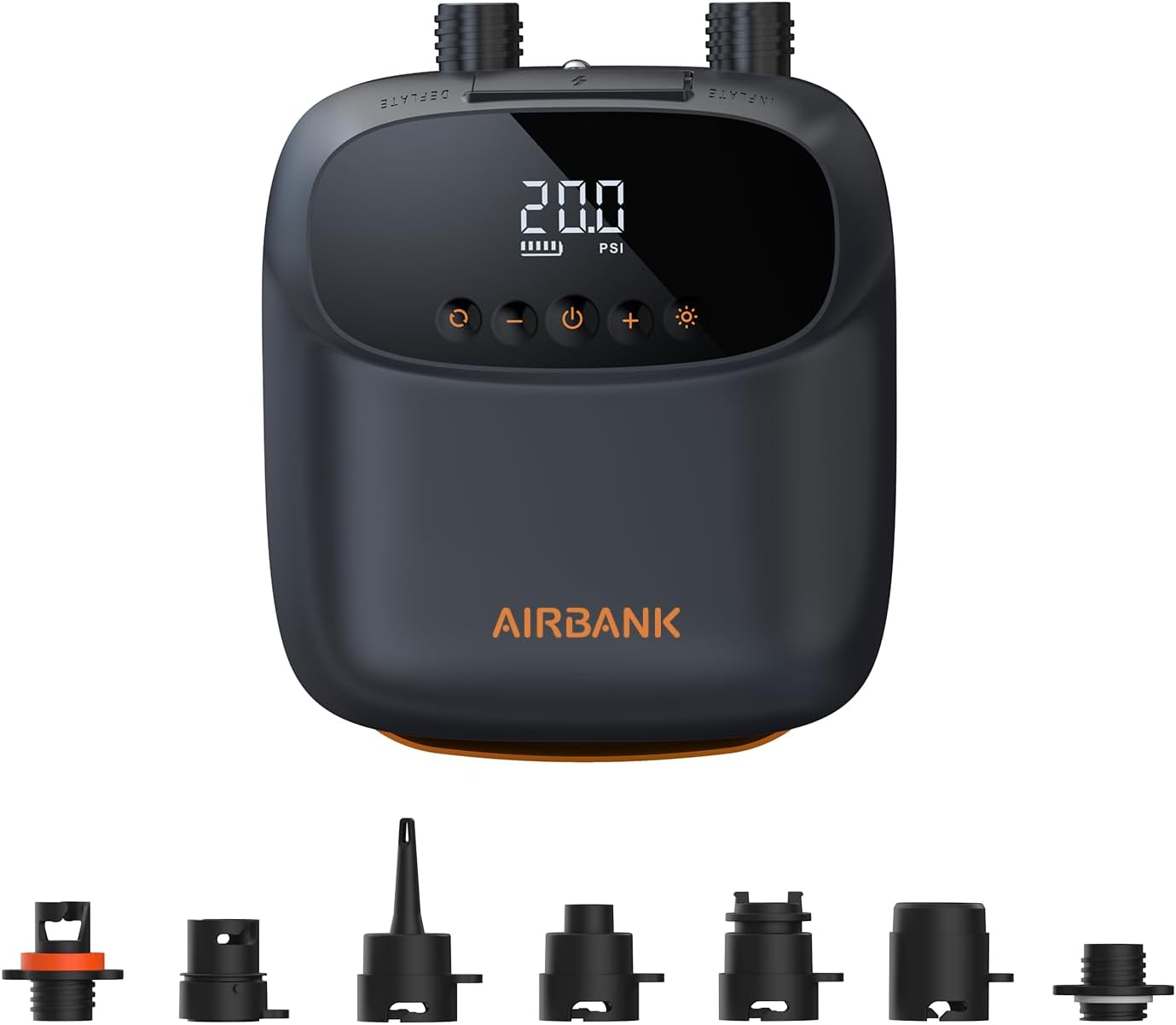 AIRBANK Electric SUP Puffer Pro 20 PSI, Rechargeable Paddle Board Pump 5200 mAh, Dual Stage Auto Off Air Pump with Battery for Paddleboard, Kite, Tent, Mattress