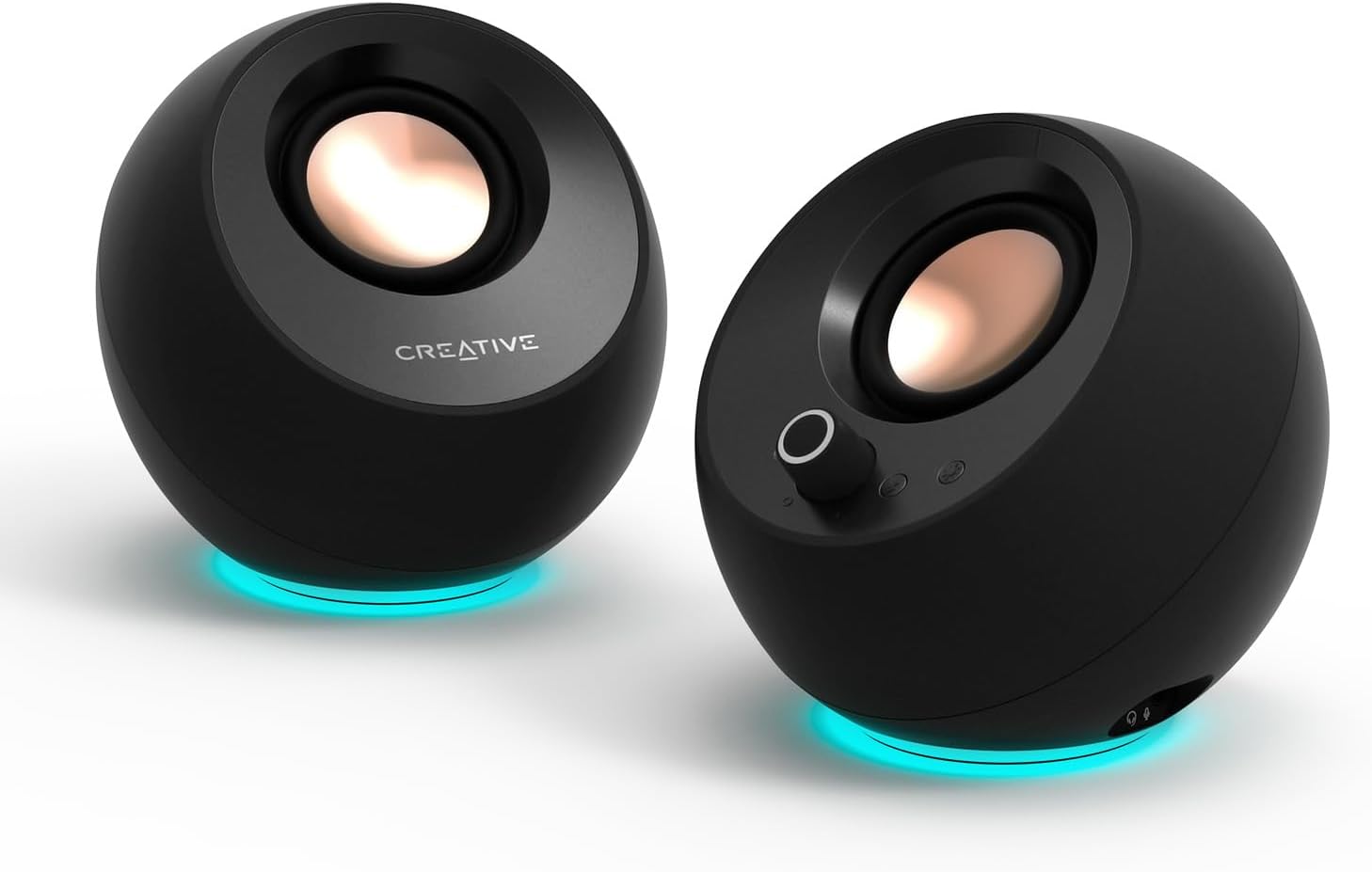 CREATIVE Pebble Pro Minimalist 2.0 USB-C Computer Speakers with Bluetooth 5.3 and Customizable RGB Lighting, Clear Dialog and BassFlex Tech, USB Audio, Headset Port, for PC and Mac