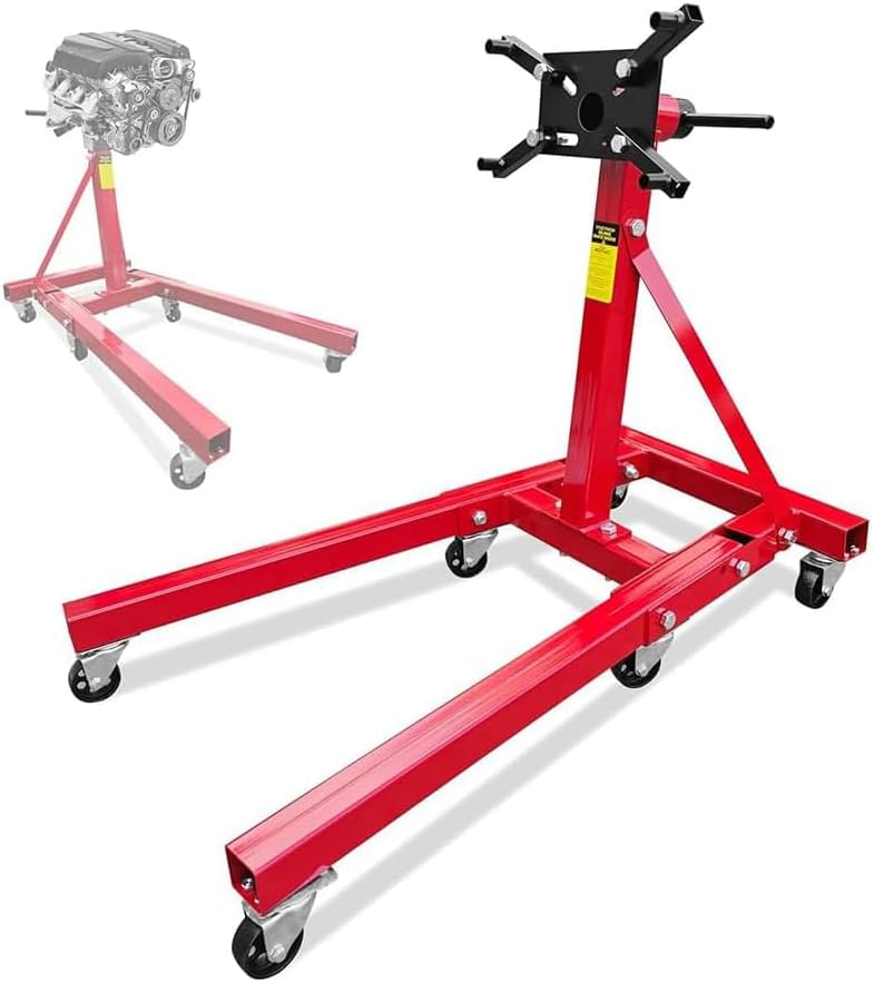 Foldable Engine Stand 2000LBS Capacity, Heavy Duty Engine Hoist, 360 Degree Rotating Head and Adjustable Arms, 6-Universal Casters for Auto Repair