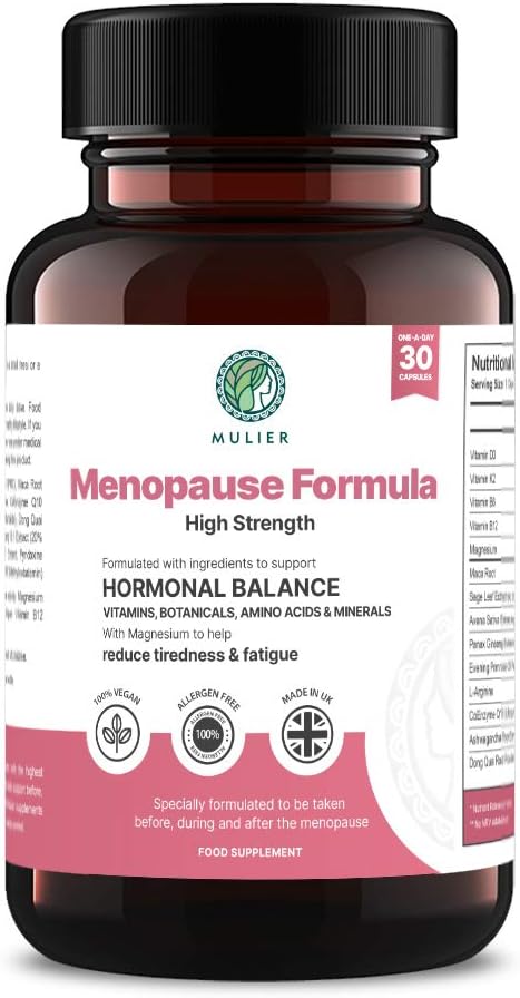 Mulier Menopause Supplement, Allergen Free, Vegan, 14 Supporting Ingredients Incl. Sage, Ashwagandha, K2, CoQ10, 1 Month Supply, 30 Capsules