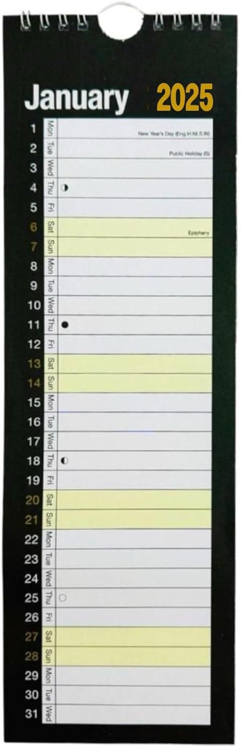 PaulStore 2025 Slim month to view spiral bound wall planner calendar black and white