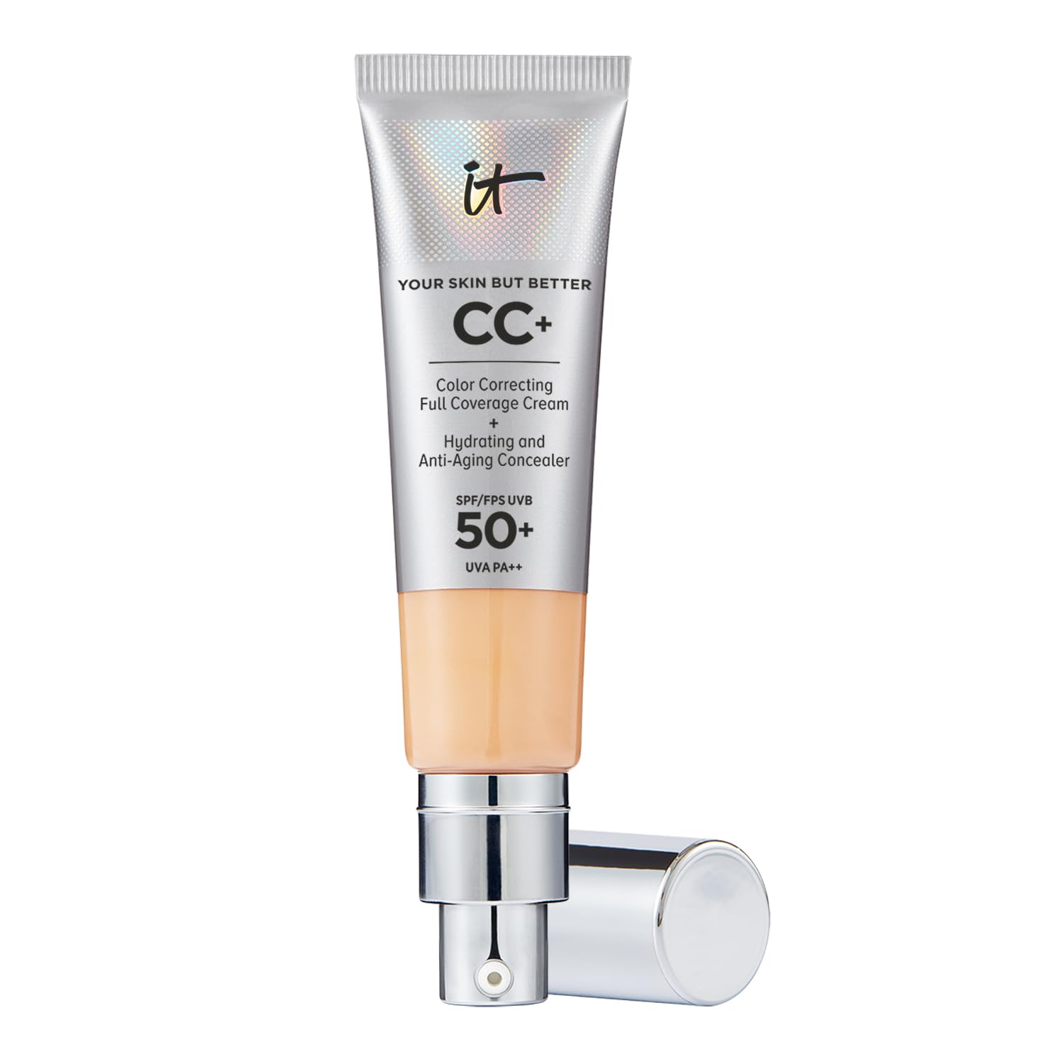 IT Cosmetics CC+ Cream - Natural Full Coverage Foundation With SPF 50+, Color Corrector & Anti-Aging Hydrating Serum, Hyaluronic Acid + Peptides, Lightweight Up To 24H Wear, All Skin Types
