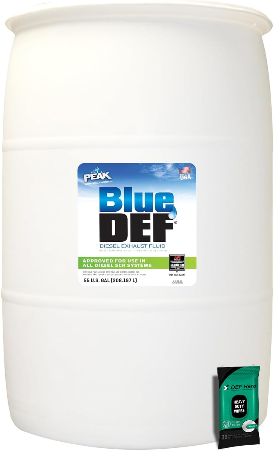BlueDEF DEF001 Diesel Exhaust Fluid 55 Gallon Drum Bundle with Heavy Duty Wipes