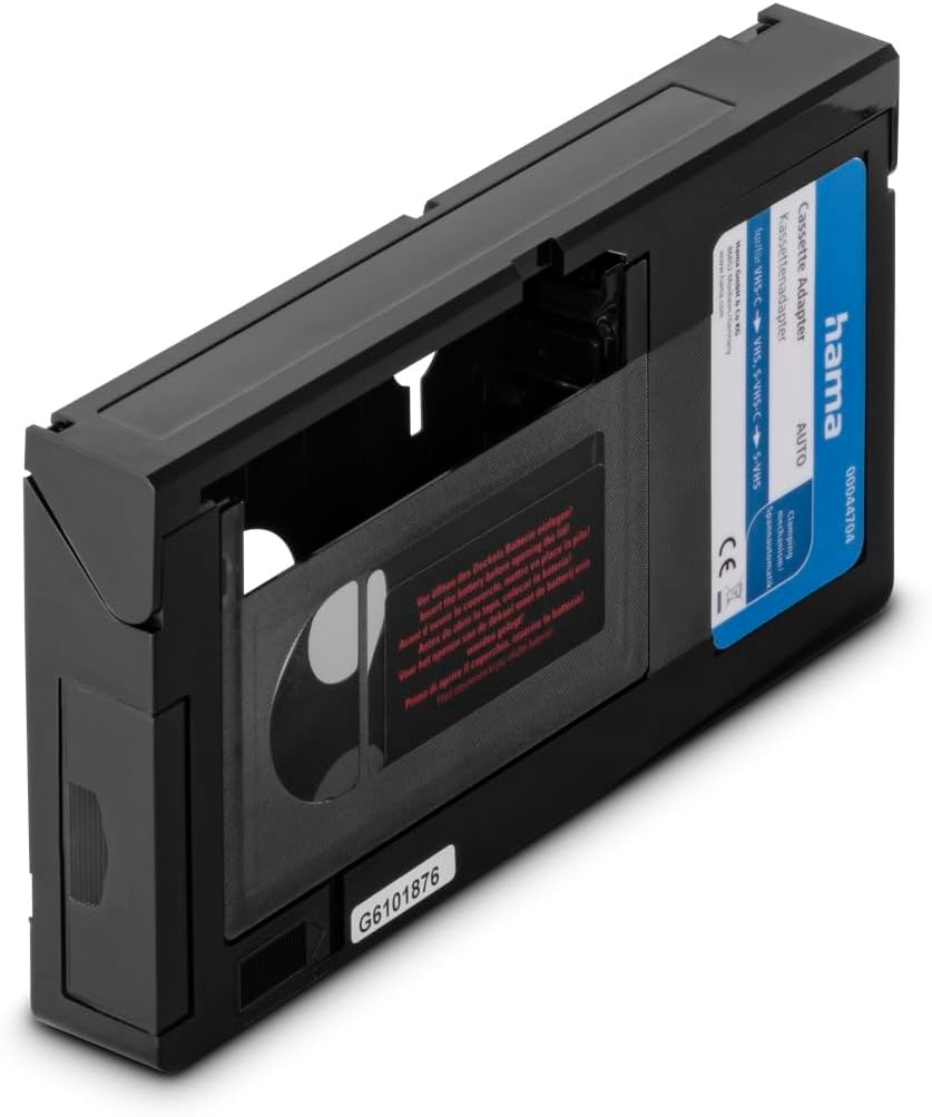 Hama VHS-C/VHS Cassette Adapter | VHS-C/VHS Video Converter | Motorized Adapter Cassette | 6mm | Black