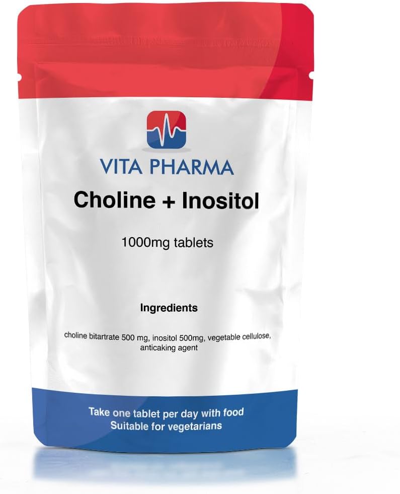 VITA PHARMA Choline + Inositol 1000mg 120 Tablets - Helps Weight Loss - Brain and Memory Functions