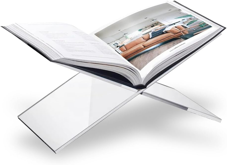 SK Acrylic Book Stand Large - 6 x 12 x 6" - Quran Holder - Coffee Table Book Stand - Cookbook Stand for Kitchen - Home and Table Decor