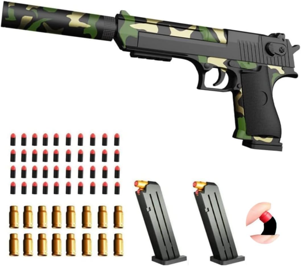 Toy gun with soft bullets,Foam Blasters,toy gun for Boys with ejectable magazine-1:1 size toy gun with magazine for safety training or play,unique gift-Army green
