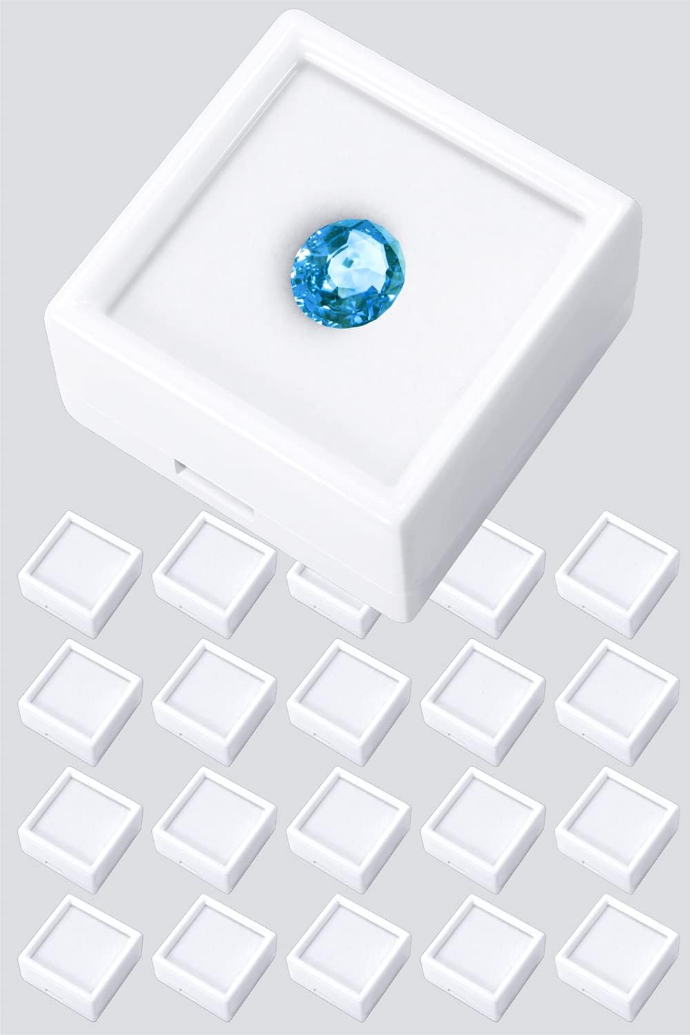 Gemstone Display Box [1.16" Small Pure White 20pcs] Gemstone Display Cases Gem Box, Stone Loose Diamond Boxes with Cushions