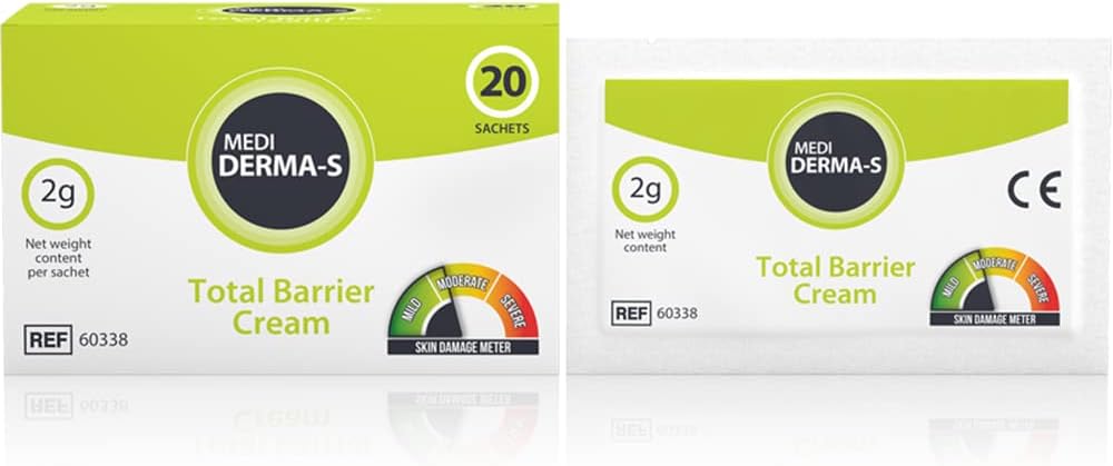 Medi Derma-S Total Barrier Cream, Provides Gentle Barrier Protection on Intact and Mild Skin - Waterproof Barrier, Long-Lasting and Quick Absorbing Formula - (20 Sachets x 2 G)
