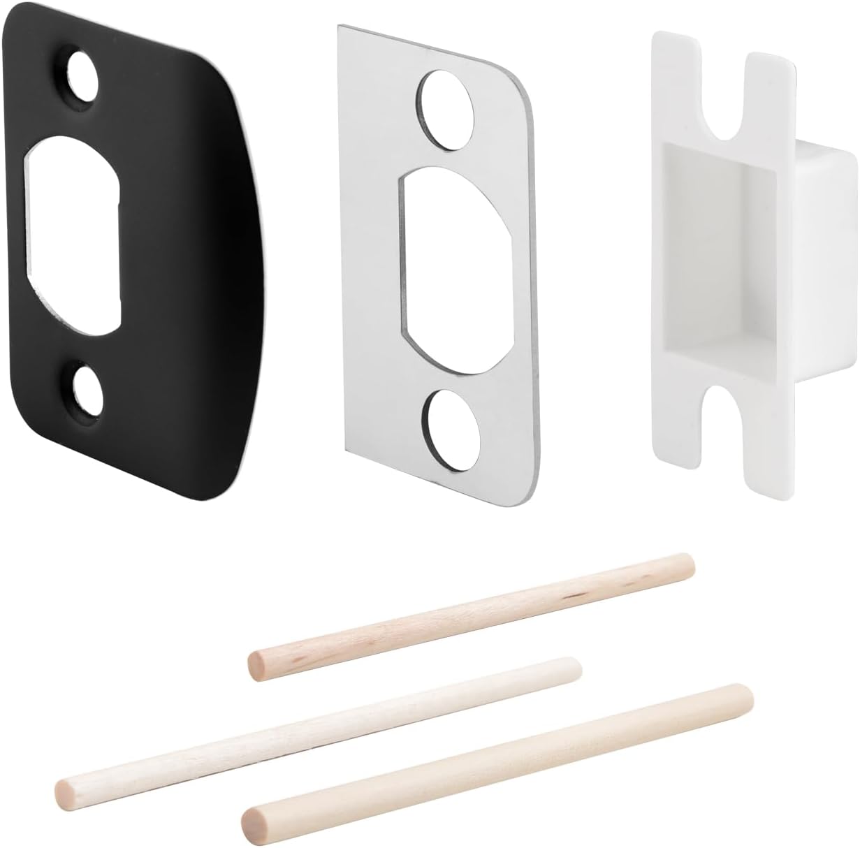 Standard Door Strike Plate with Shim, Door Lock Latch Restorer Spacer, Universal Residential Security Striker, Fix Door Won’t Latch Close (Black)