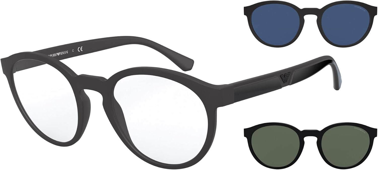 Emporio Armani Men's Ea4152 Prescription Eyewear Frames with Two Interchangeable Sun Clip-ons Round