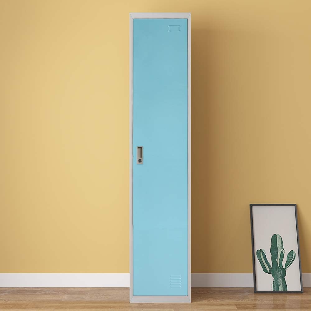 Panana Metal Lockers Storage Cupboard Steel Lockable Office File Cabinet Unit Staff Gym School Shop Changing Sky Blue (1 door)