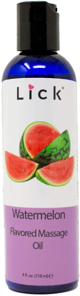 Watermelon Flavored Massage Oil for Couples – Edible Massaging Lotion with Vitamin E, Sweet Almond and Coconut Oil is Non Sticky and Gentle on Skin – Natural, Relaxing and Vegan (4 oz)