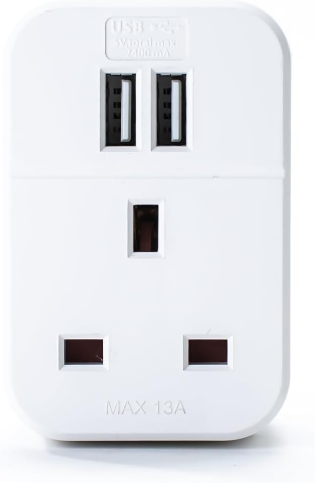 STATUS Multi USB Plug Adapter White, 2 Port USB Adaptor Plug Through, S2USBPTAWH1PK3