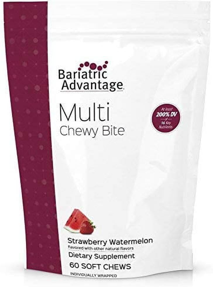 Bariatric Advantage Multi Chewy Bite - Soft Chew Multivitamin for Bariatric Surgery Patients - Chewable Multivitamin with Folic Acid, Vitamin D3 & More - Strawberry Watermelon Flavor - 60 Count