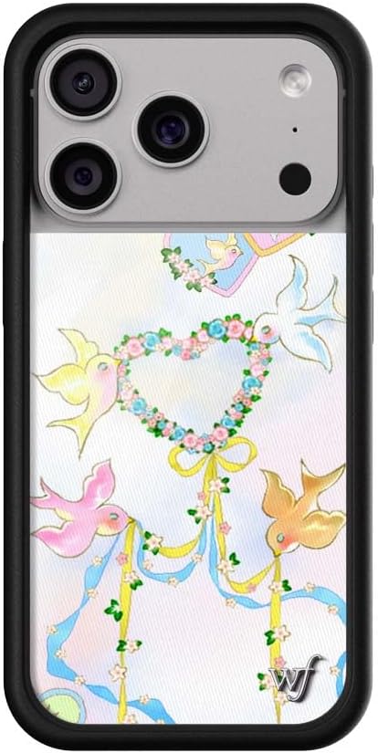 Wildflower Cases - Compatible with iPhone 17 Pro | Protective Black Bumper, 6.5ft Drop Test Certified, Women Owned Small Business | Ribbon Bows Birds Hearts Trendy Cute Pink Blue | Dove Diaries