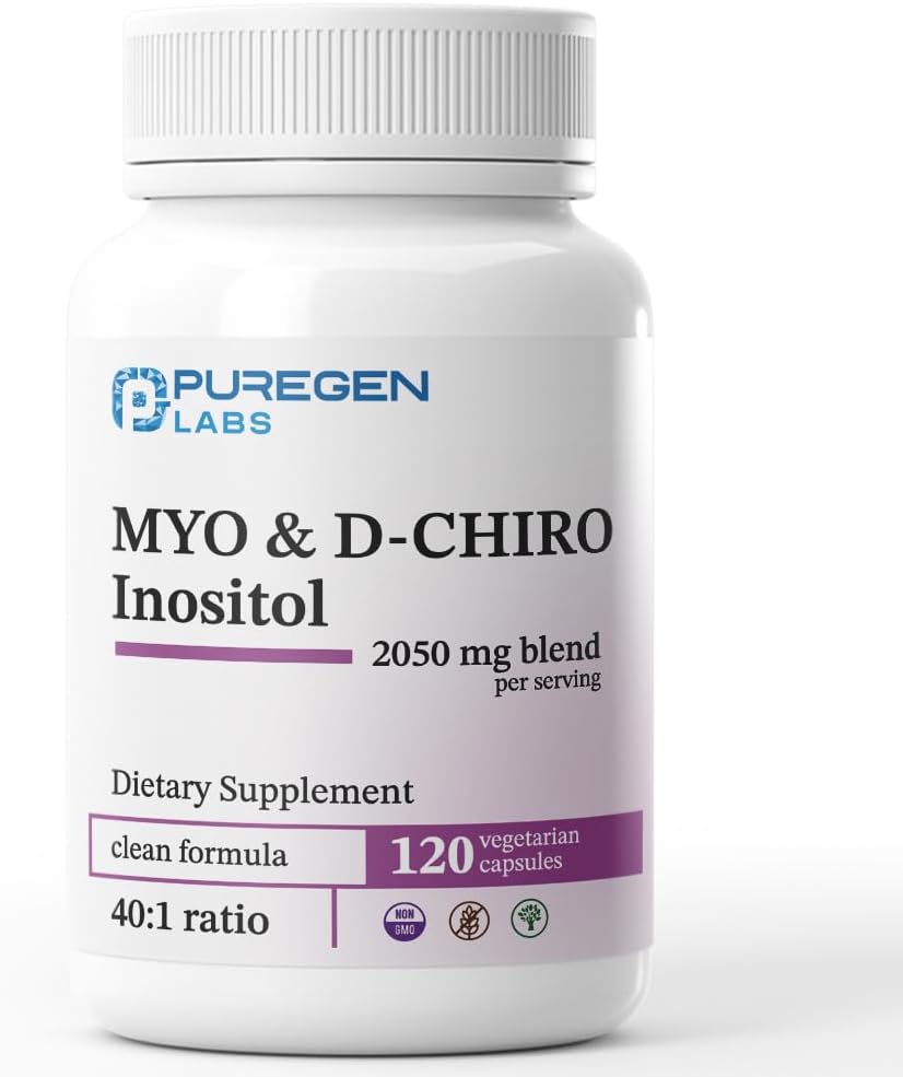 Puregen Labs Inositol Supplement | Myo Inositol & D-Chiro Inositol 2050mg - 120 Veggie Caps | No Harmful Additives | Non-GMO, NO Gluten and Dairy