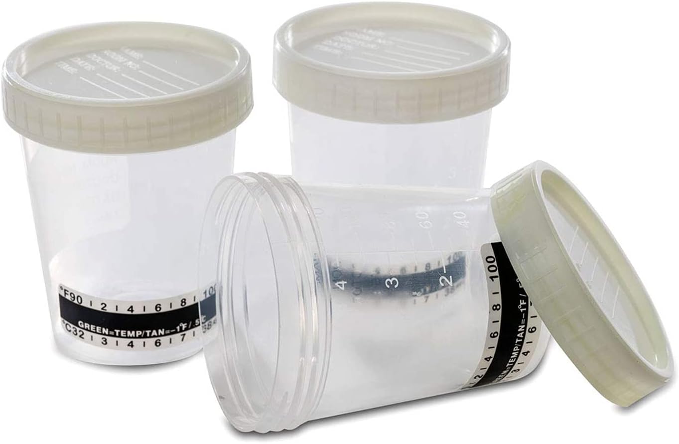 10 x Urine Sample Cup Screw Cap 120 ml with Temperature Display