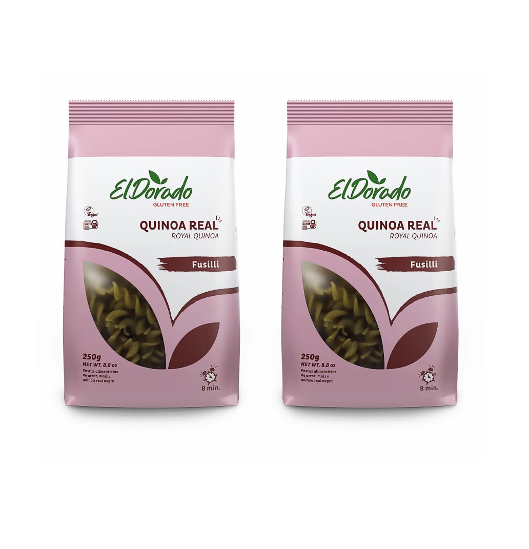 El Dorado Gluten Free Pasta, Royal Quinoa Pasta and Chia Pasta, Vegan, Ancient Grains high nutricional value, Kosher, Great source of protein, easy to prepare, Without any artificial colorant, Non GMO, (Royal Quinoa Fusilli Pack of 2)