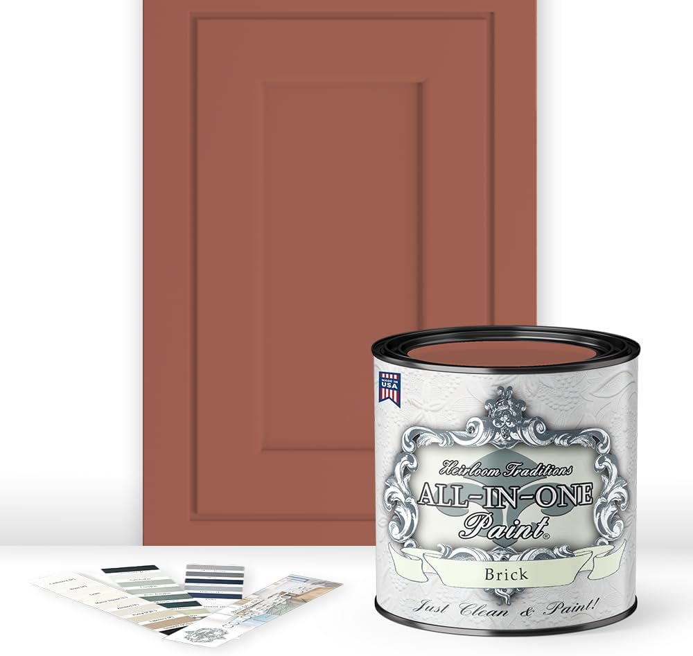 Heirloom Traditions ALL-IN-ONE Paint, Brick (burnt cinnamon), Quart - Durable cabinet and furniture paint. Built in primer and top coat, no sanding needed. Includes our 30 featured color card.