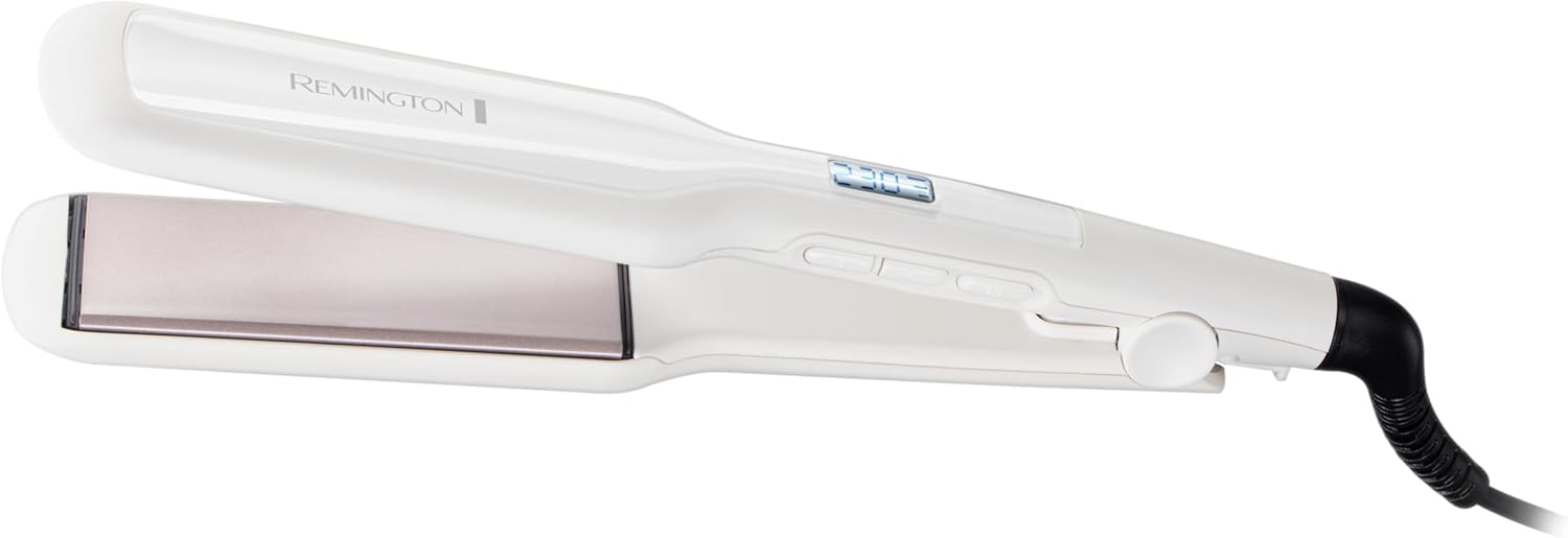 Remington Hair Straightener Pro Ceramic (Extra Wide Plates, 45mm Floating Plates for Thick, Frizzy, Curly and Very Long Hair, Digital Display, 15 Second Heat up, 9 Settings from 150-230°C) S5527