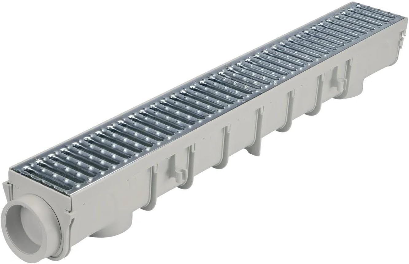 NDS Pro Series Channel Drain Kit, 5-1/2 in. X 39-3/8 in. Deep Profile Channel, Galv. Steel Grates, End Caps/Outlet, 5 in.