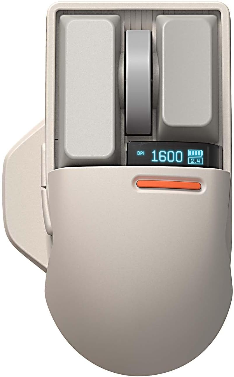 LOFREE Touch PBT Wireless Mouse with USB Receiver, Bluetooth, Wired Connection, Rechargeable, 4000 DPI OLED Screen Compatible Glass Surface for Mac Windows PC Notebook Block Retro Grey