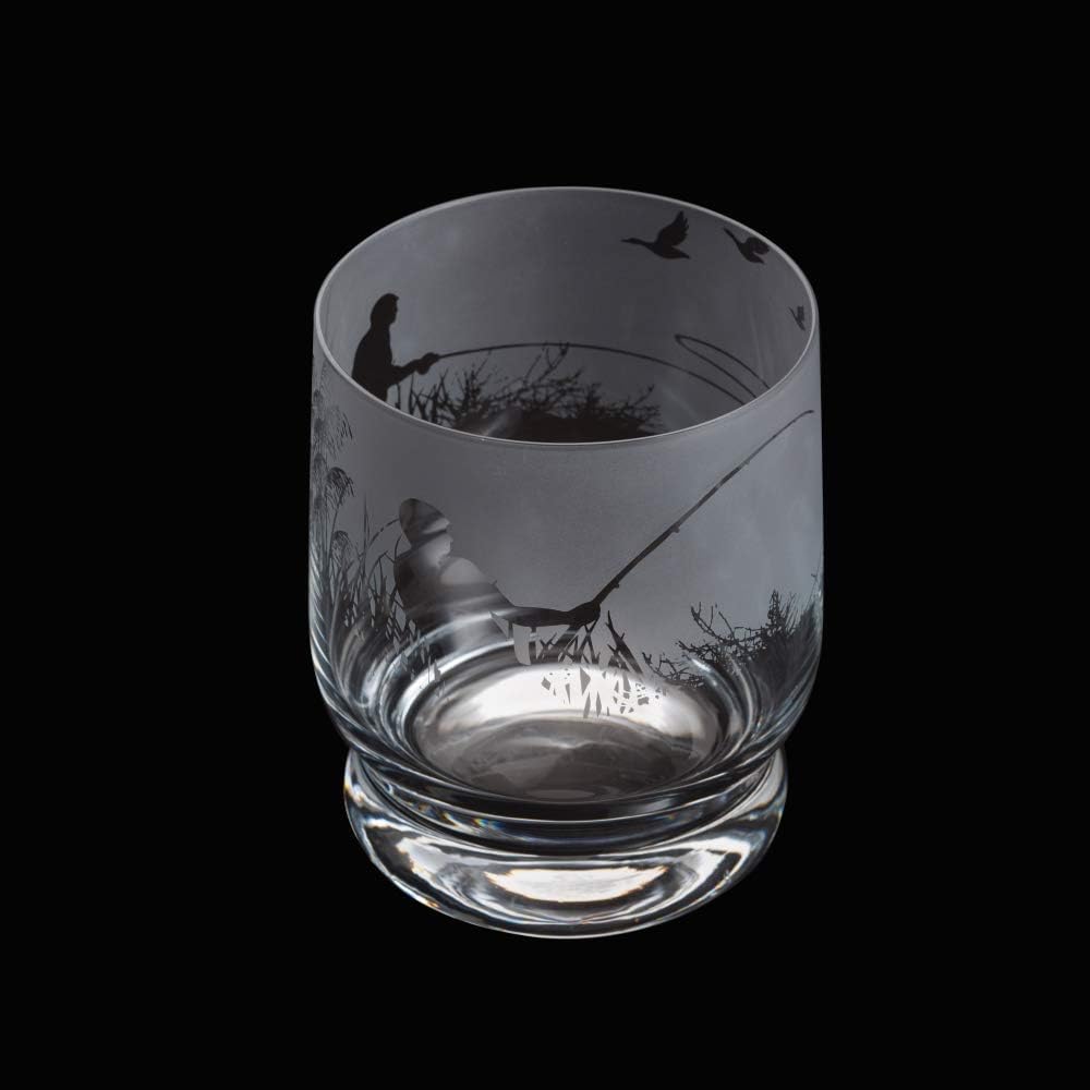 Dartington Crystal Aspect Fly Fishing Tumbler, Single | Tumbler | 100mm | 35cl | Decorated Glass Features a Detailed 360-degree Etched Frieze of Fly Fishing| Gift for Family or Friends