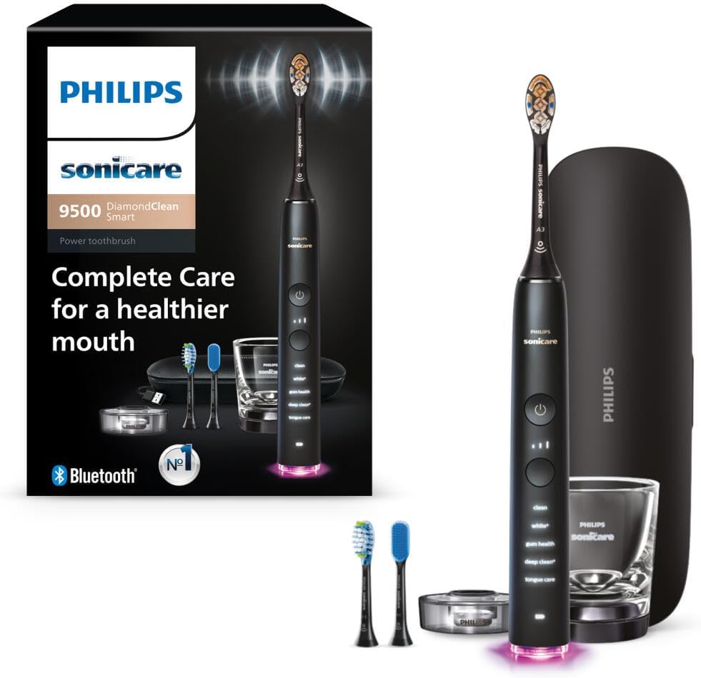 Philips Sonicare DiamondClean 9500 Electric Toothbrush 3 Brush Heads, Black