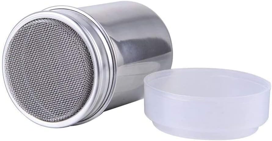 Zemolo Flour Sugar Salt Shaker, 7oz Stainless Steel Chocolate Shaker Icing Sugar Salt Cocoa Flour Coffee Shaker Sifter for Kitchen Craft