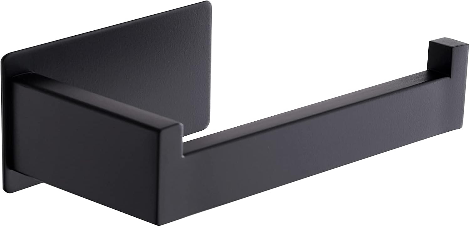 Aikzik Toilet Paper Holder - No Drilling, Self-Adhesive Stainless Steel Roll Holder for Kitchen and Bathroom, Black