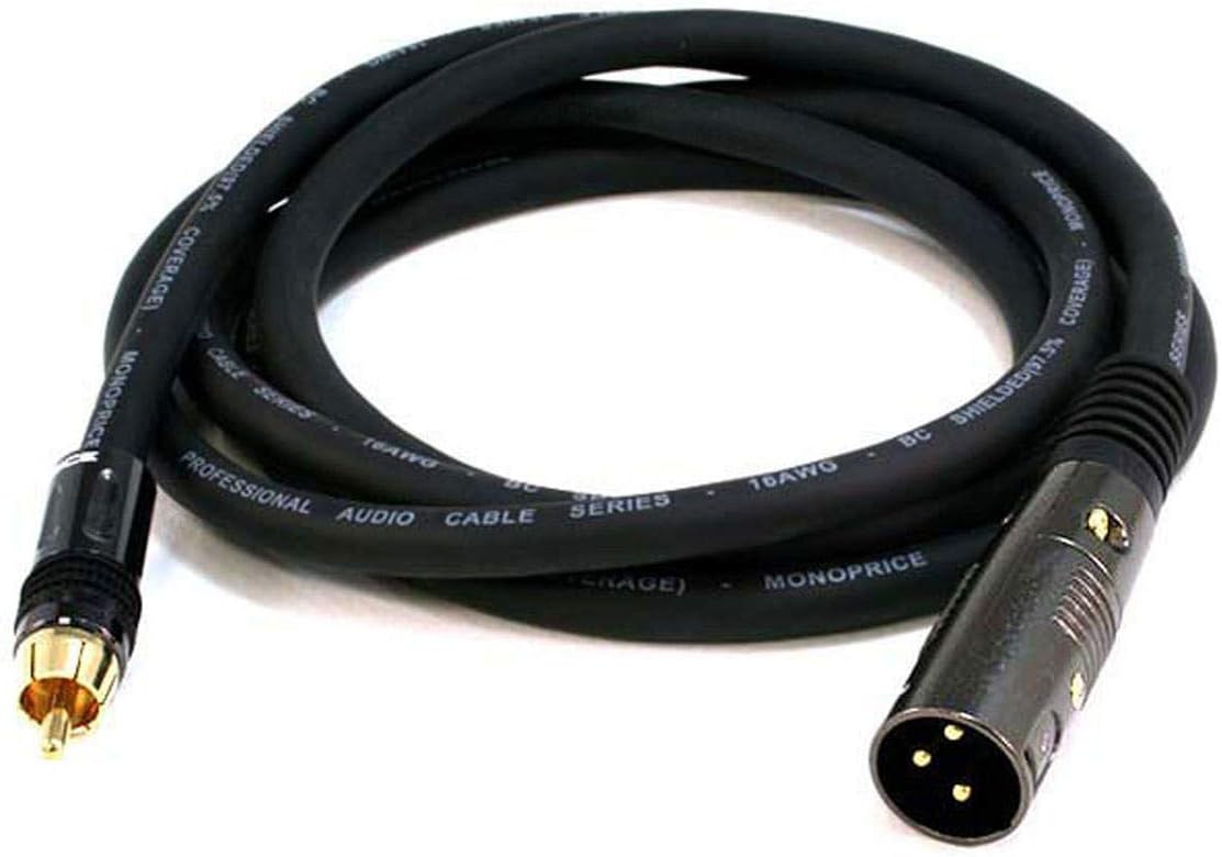 Monoprice 104777 XLR to RCA Cable - 1.83M (6ft) M/M, 16AWG Oxygen-Free Copper Conductors, Gold Plated Connectors - Premier Series