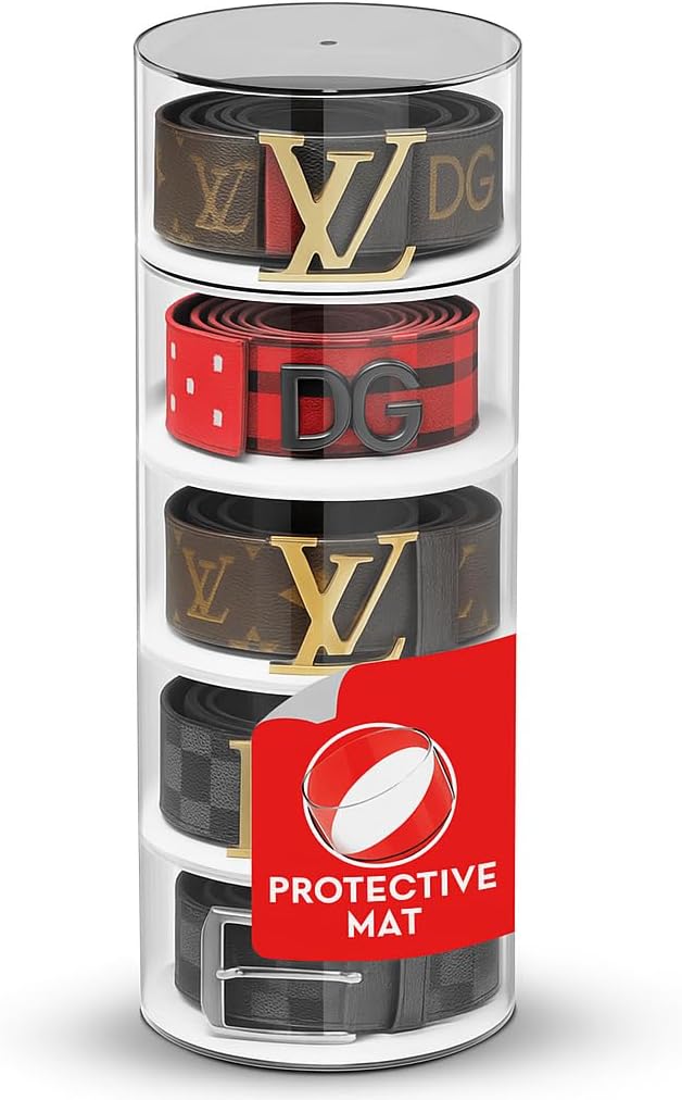 Premium Acrylic Belt Organizer 5 Layers Magnetic Holder Storage Cases Box Display Stand For Closet Drawer Watches Jewellery Bracelets Bands Makeup ties Bow Tie & Accessories Beltbox Organiser & Gift