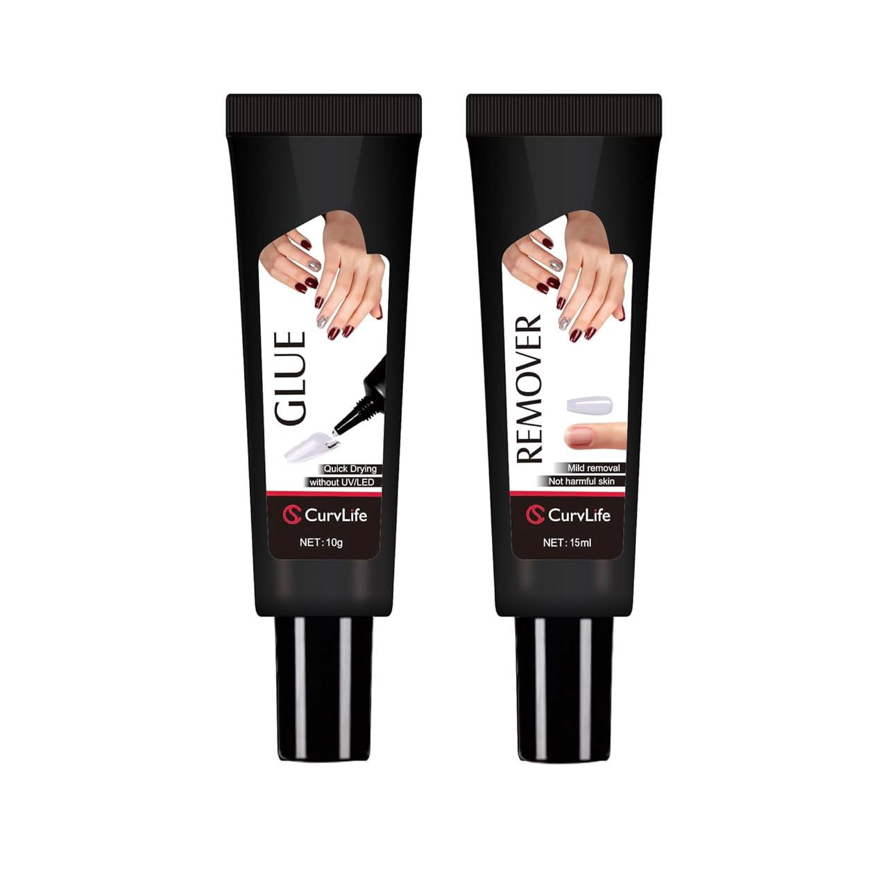 CurvLife 10g Semi Solid Nail Glue for Press Ons with 15ml Nail Glue Remover