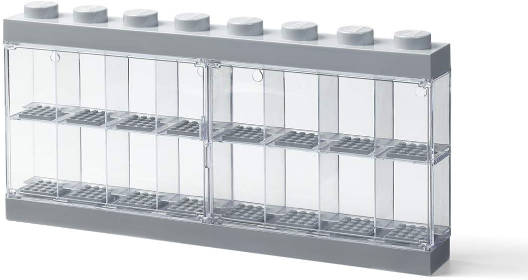 Room Copenhagen, Lego Minifigure Display Case - Stackable Storage Container for Desktop or Wall Mounting - 15.04 x 7.24in - 8 Stud, Medium Stone Grey - Holds 16 Standard Brick People