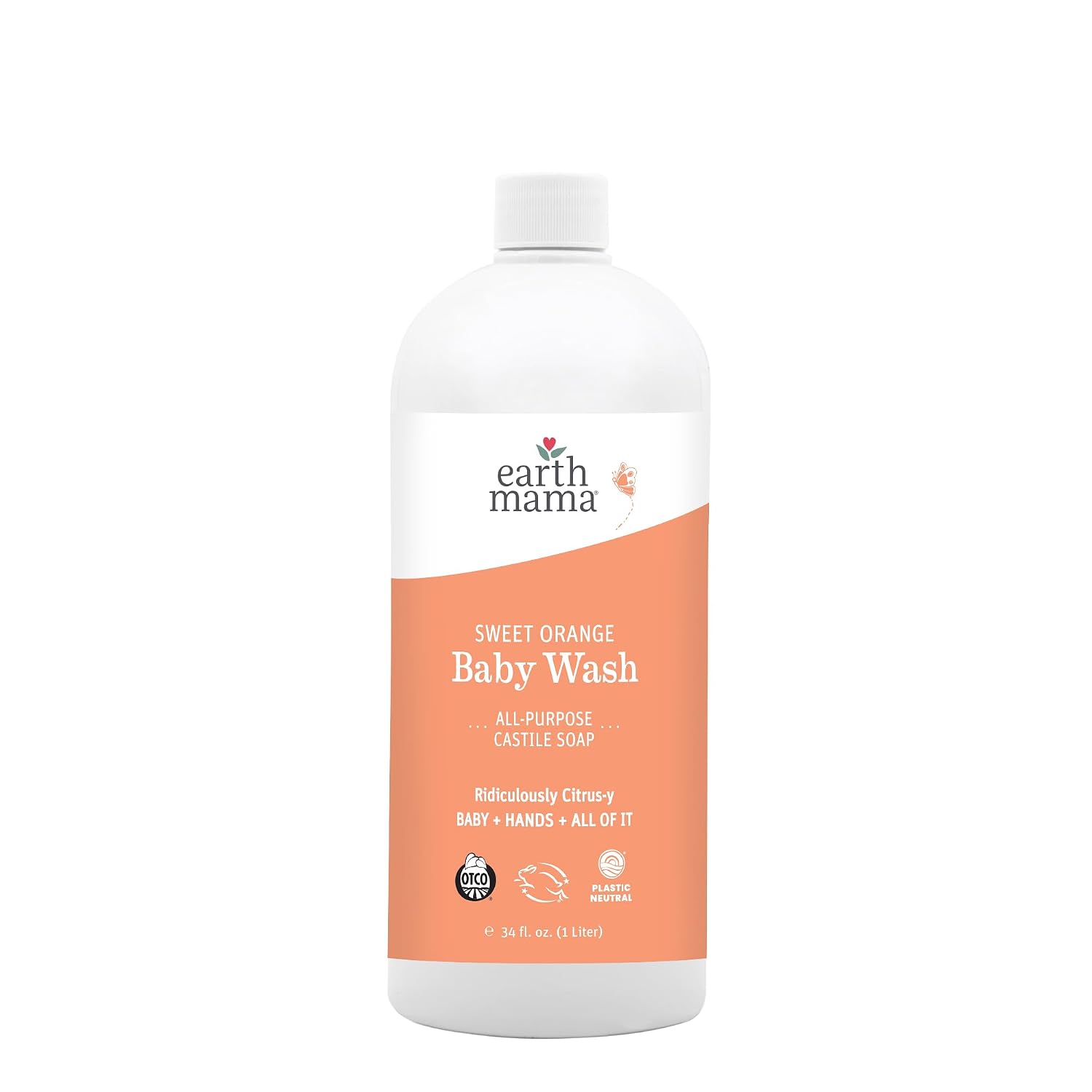 Earth Mama Body Wash & Shampoo Pure Castile Vanilla Orange Soap for Every Body Liter