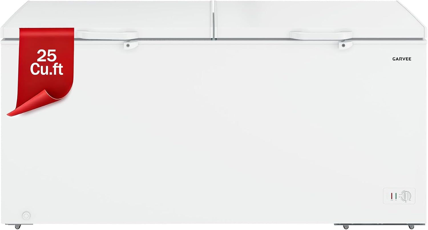 25 Cu. ft. Garage Ready White Convertible Chest/Deep Freezer with Adjustable Thermostat, Double Door Lid, 2 Removable Baskets, 6 Swivel Casters, Chest Freezer for Large Family Storage