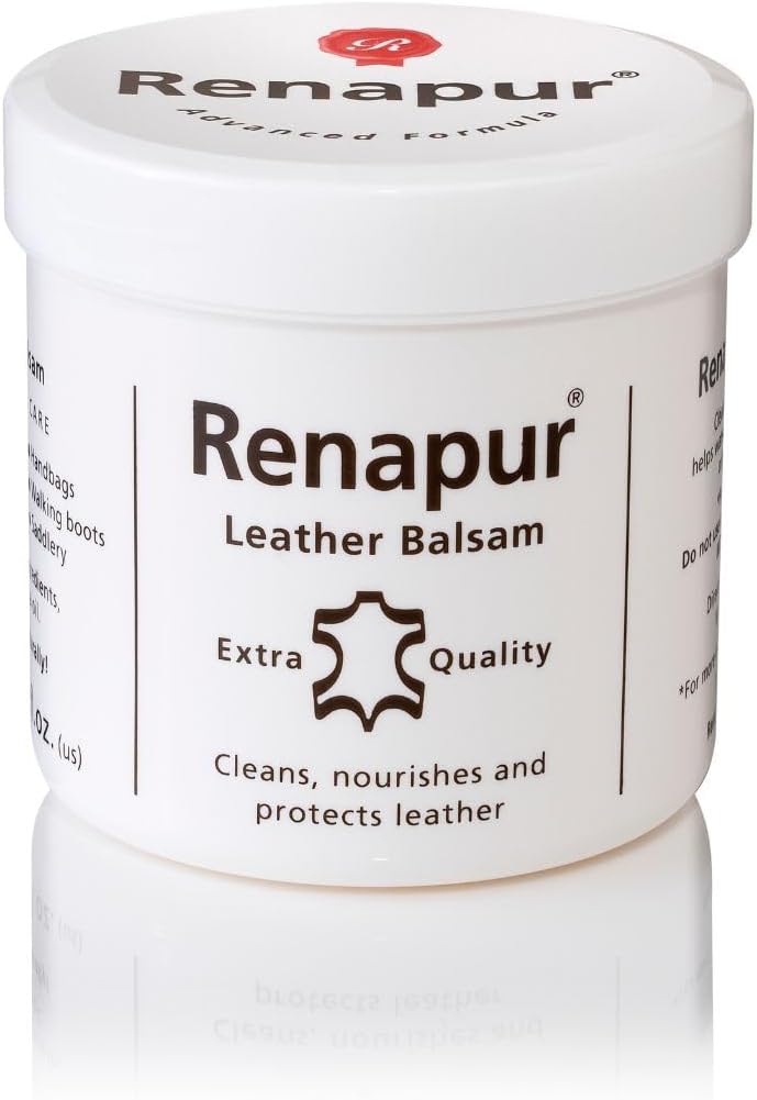 Renapur Leather Balsam, Natural Balm, Conditioner and Restorer (200 ml + Applicator Sponge) — Protector for Leather Sofas, Furniture, Shoes, Bags, Car Seats, Saddlery & Tack (Original)