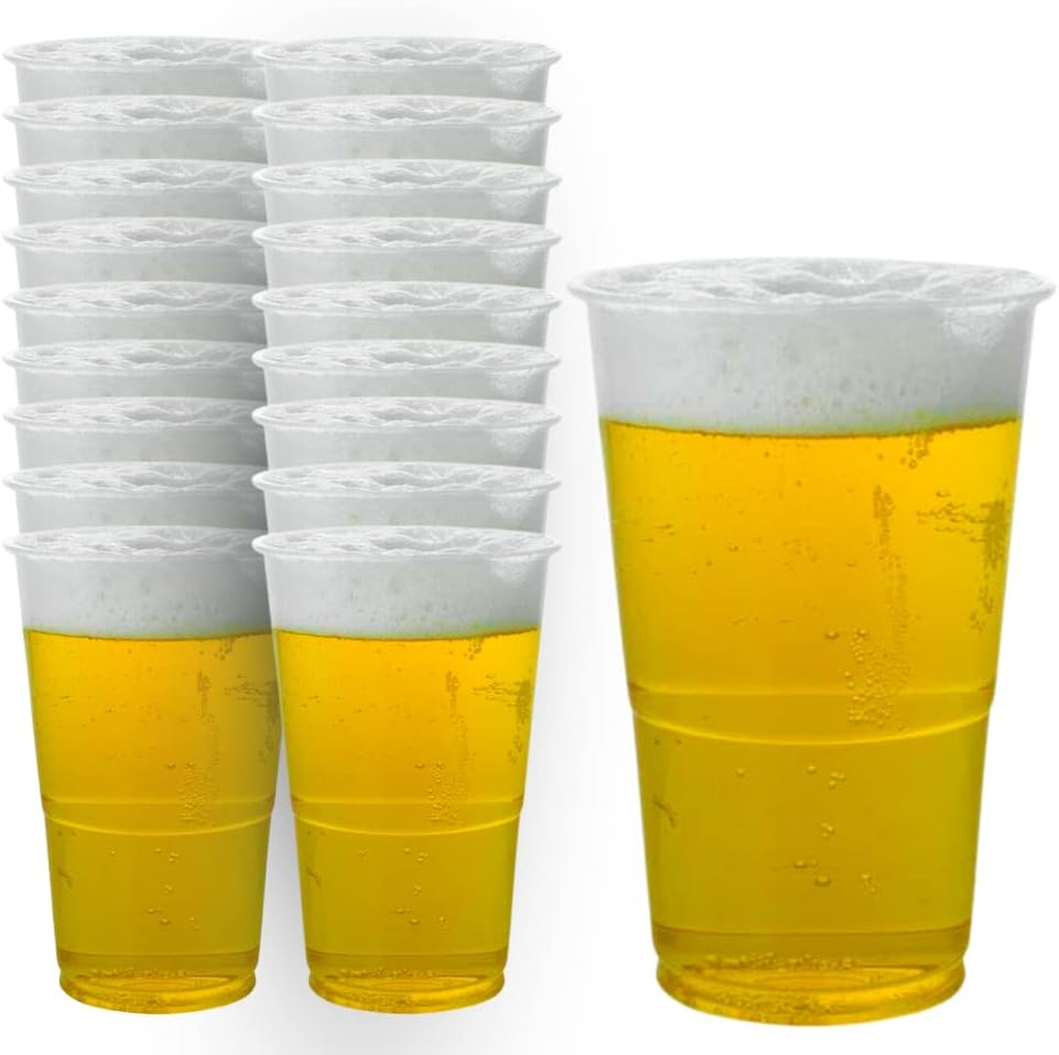 Zuvo Plastic Pint Glasses 569ml — Full Pint, CE Marked (Pack of 50) | Clear, BPA-Free Reusable Cups | Strong Disposable Pint Glasses for Parties, BBQs & Events