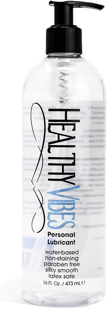 Healthy Vibes Water Based Hand Pump Lube 16 oz Long Lasting Easy Clean Sexual Privacy Gel Lubricant Compatible Latex Silicone Sex Toys Couples Men Women Anal Ease Solo Life Personal Lubrification Play