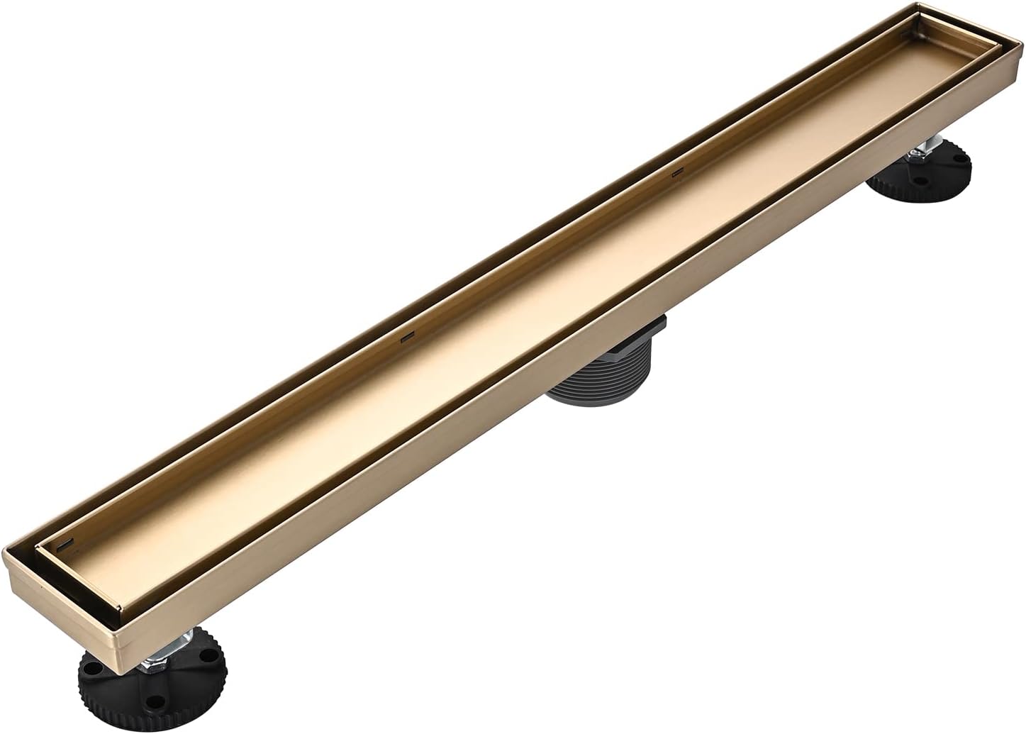 AVSIILE Linear Shower Floor Drain, Brushed Gold 24 Inch 304 Stainless Steel Bathroom Drains Kit, Rectangular Shower Trench Drain with Reversable Tile-in Pattern Drain Cover & Hair Catcher