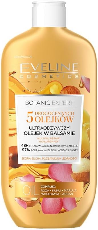 Eveline Cosmetics Botanic Expert Ultra-Nourishing Body Oil Balm with Rose, Macadamia, Argan, Marula & Kukui Oils - PRO BOTANIC OIL Boosterโข for Hydrated & Radiant Skin - 350 ml