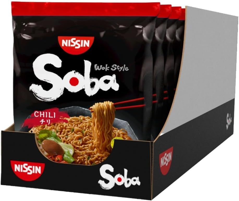 NISSIN Soba Wok Style Chilli Flavoured Instant Noodles, 111 g Packet (Pack of 9)