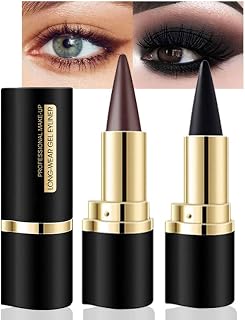 evpct 2Pcs Black Dark Brown Gel Lipstick Eyeliner Pencils Pen Eye Black Face Paint Stick Long Wear Gel Natural Black Brown Eyeliner Cream Waterproof Smudge Proof Eye Liners Crayon Halloween Makeup Set