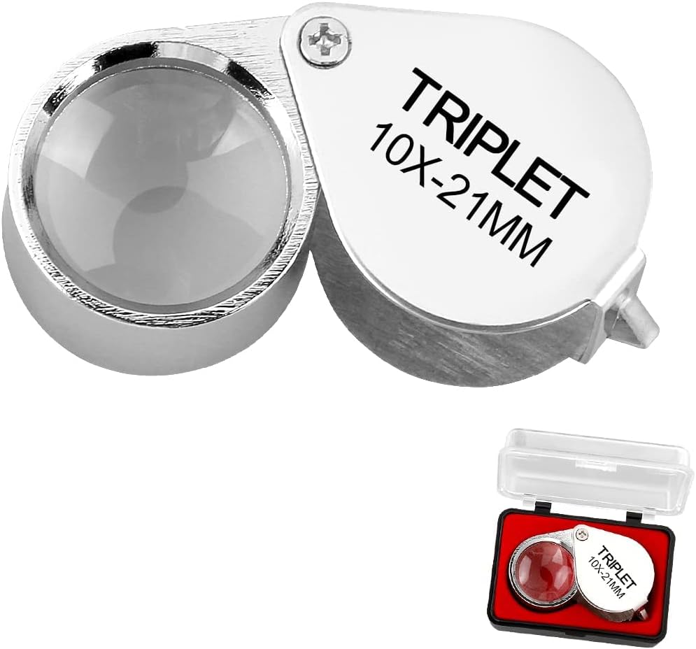 Metal Jewellery Magnifier, GLADFRESIT Folding Handheld Jewellers Loupe Magnifying Glass Lens for Jewellery Identification, Insects Observation, Newspaper Books Reading (10X)