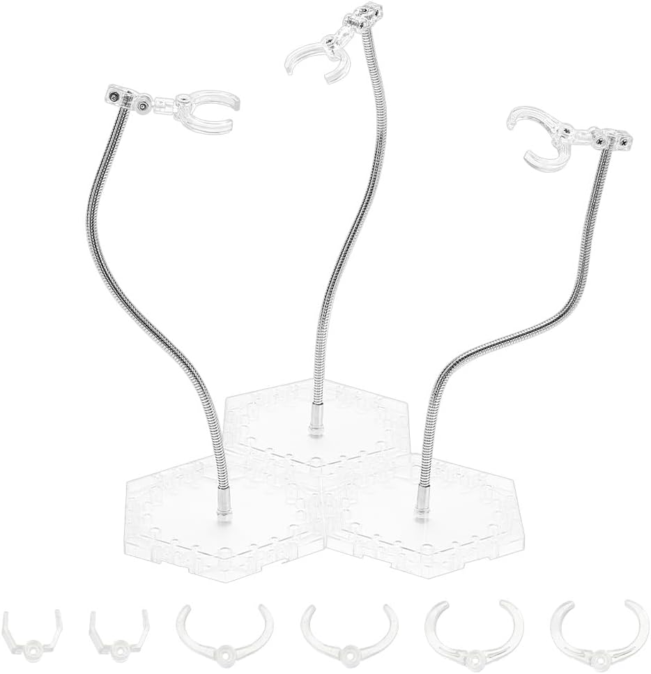 FINGERINSPIRE 3PCS Clear Action Figure Stand Action Figures Display Holder Stand Base with 12 Adjustable Waist Clips Compatible with HG RG BB Action Figure Stop Motion Holder Stands